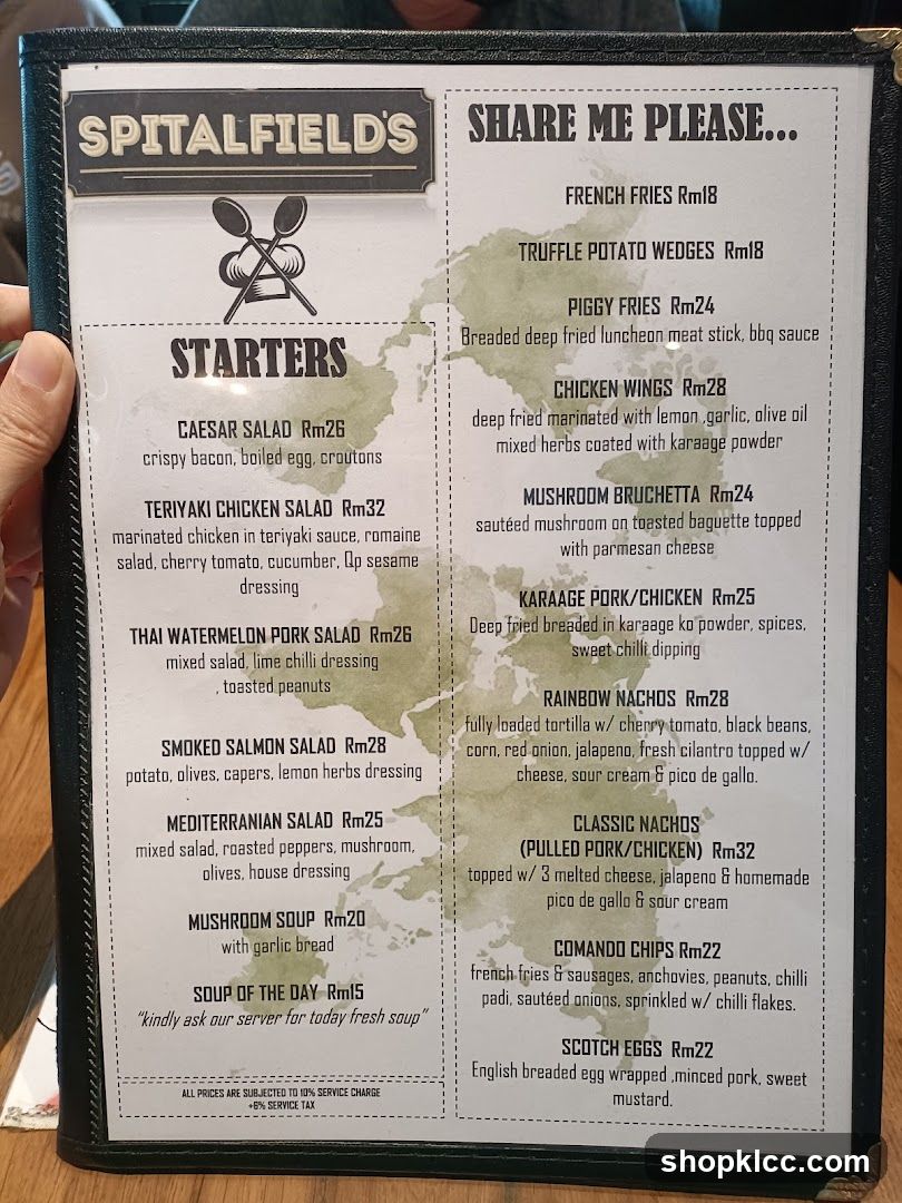 Spitalfield's Menu