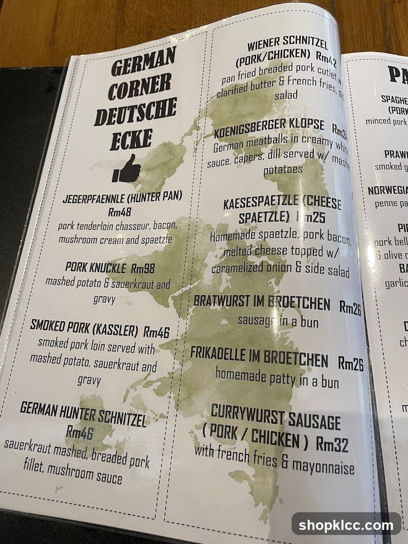 German Corner Menu