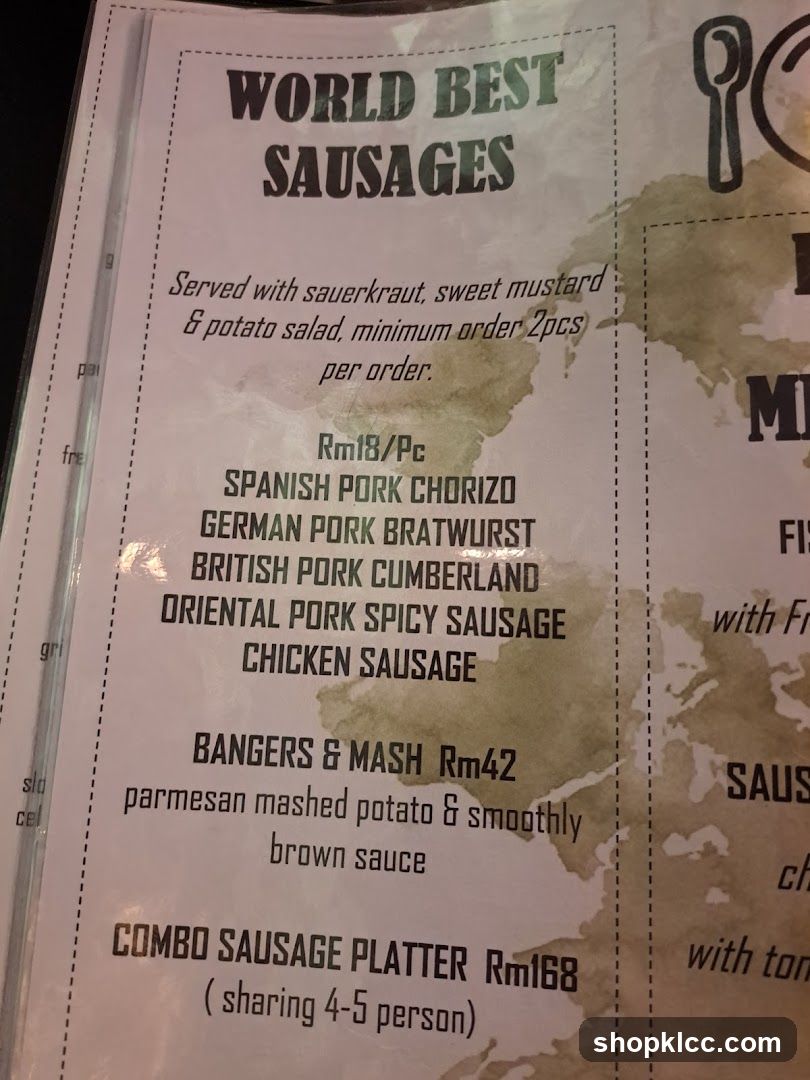 World Best Sausages Menu