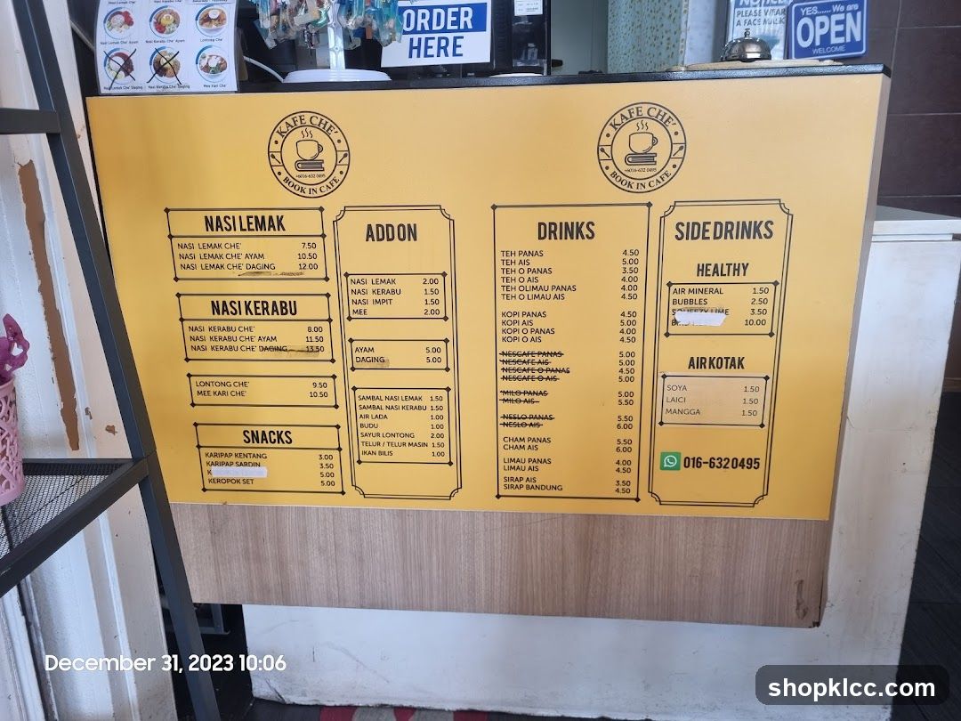Kafe Cheh Menu Board