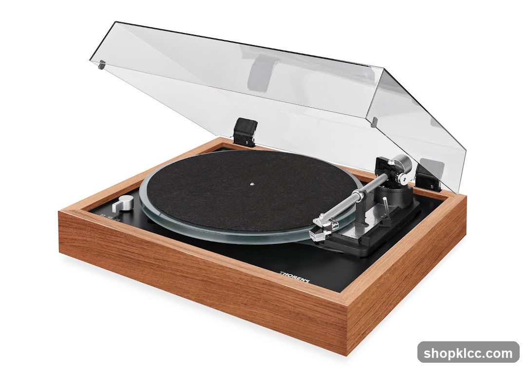 Turntable with wooden casing and clear cover
