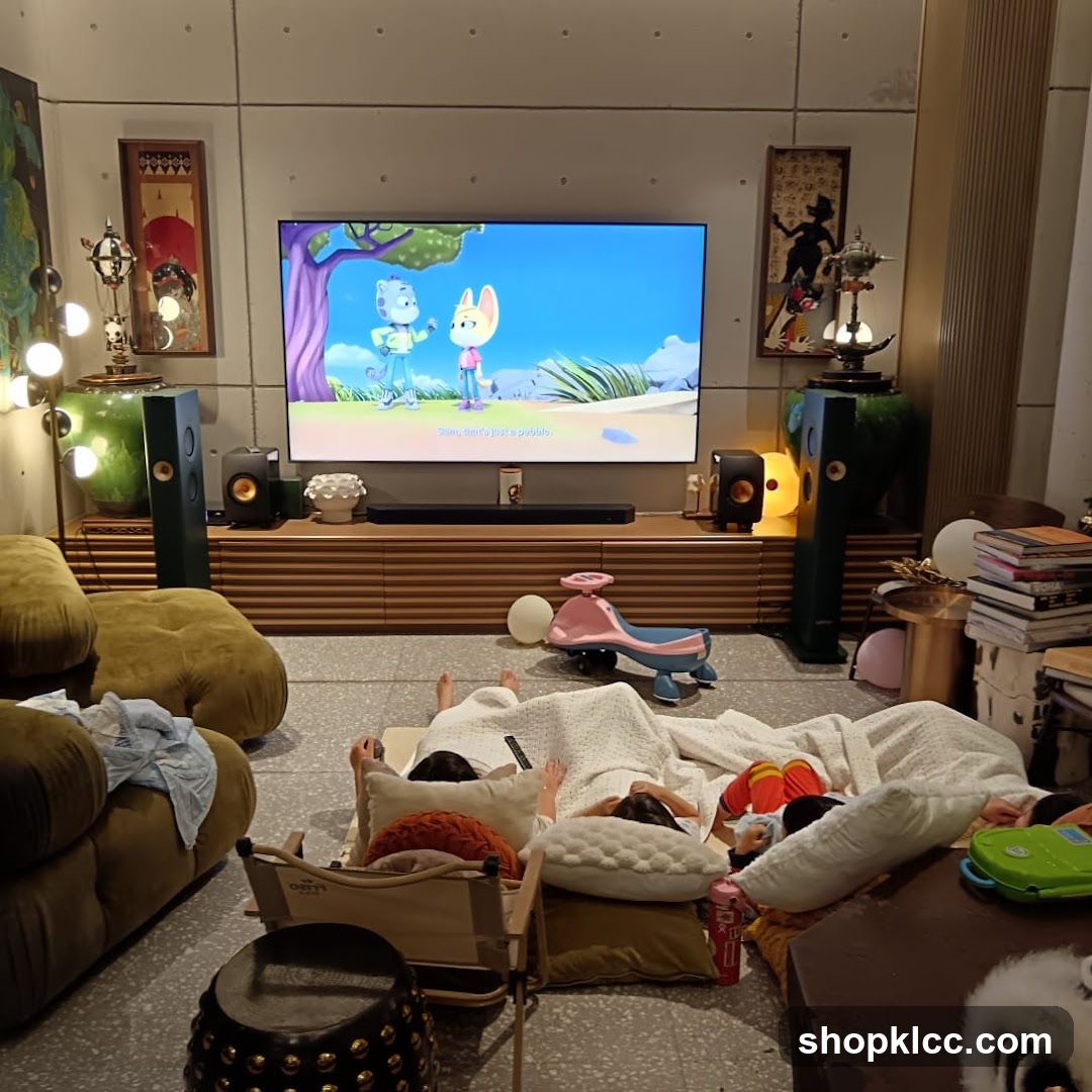 Living Room Scene with Children Watching TV