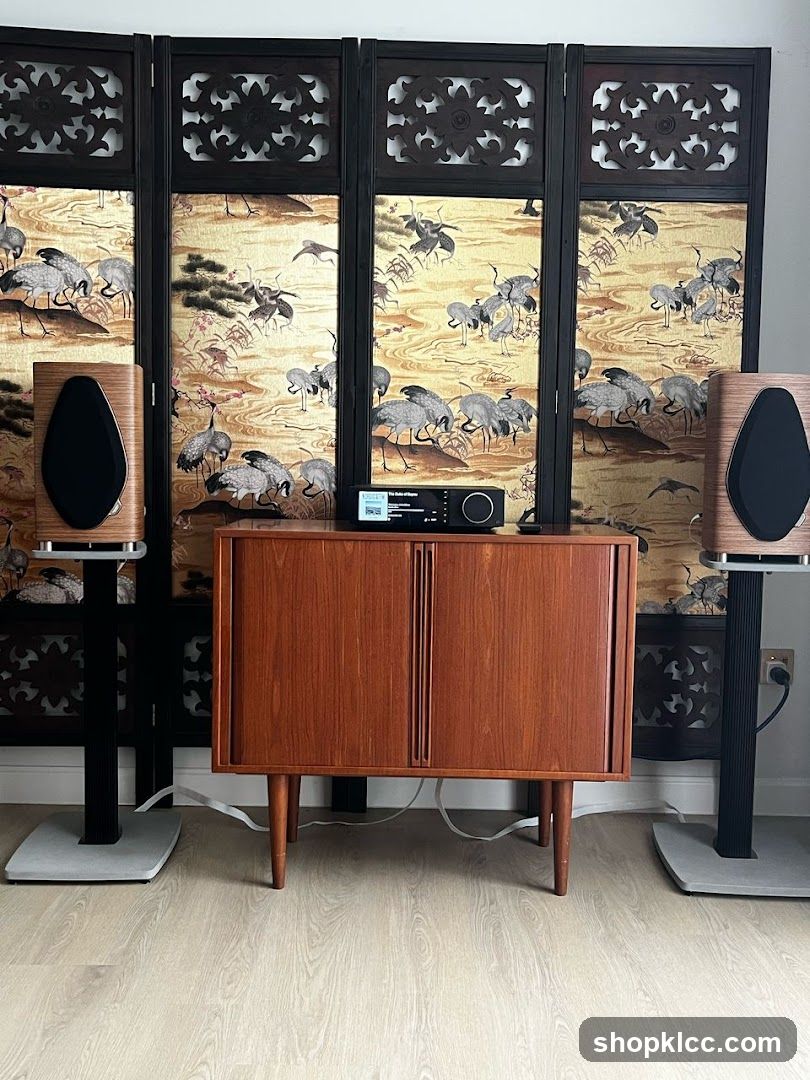 Home Audio Setup with Mid-Century Furniture