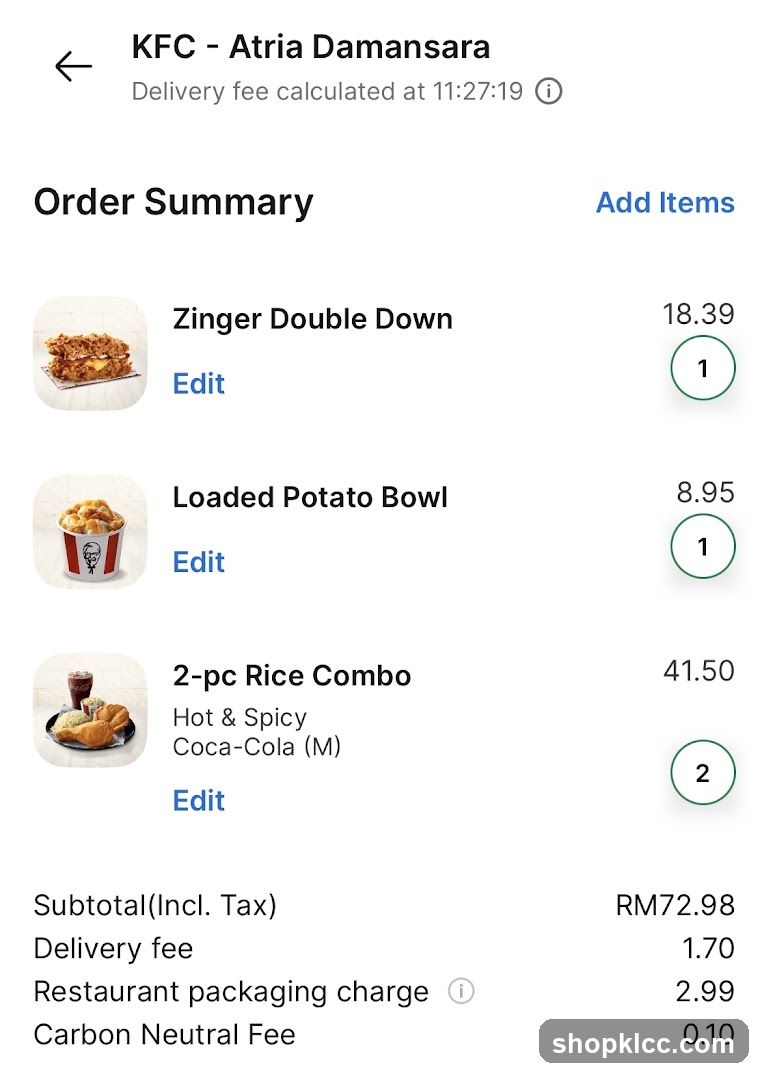 KFC Order Summary