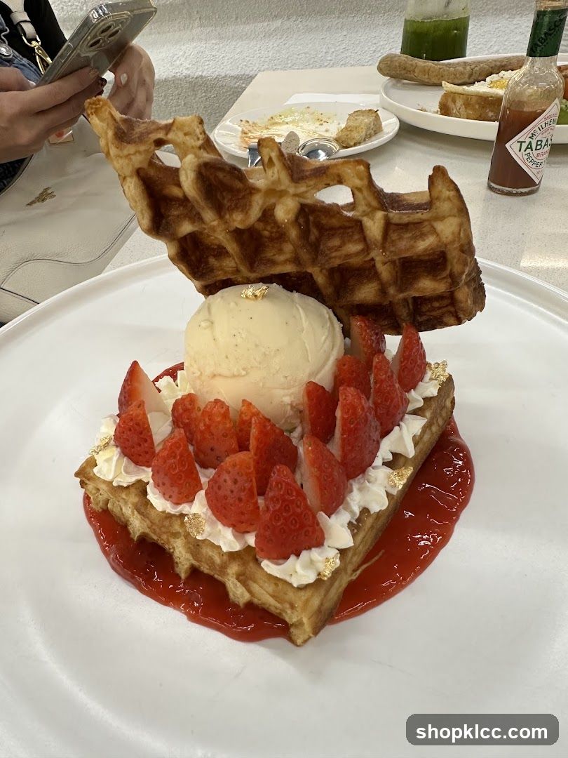 Strawberry Waffle with Ice Cream