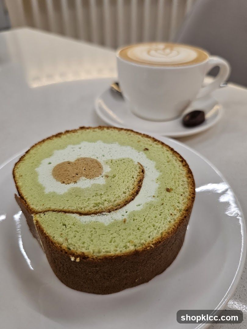 Matcha Roll Cake and Latte