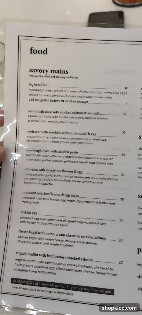 Savory Mains Menu
