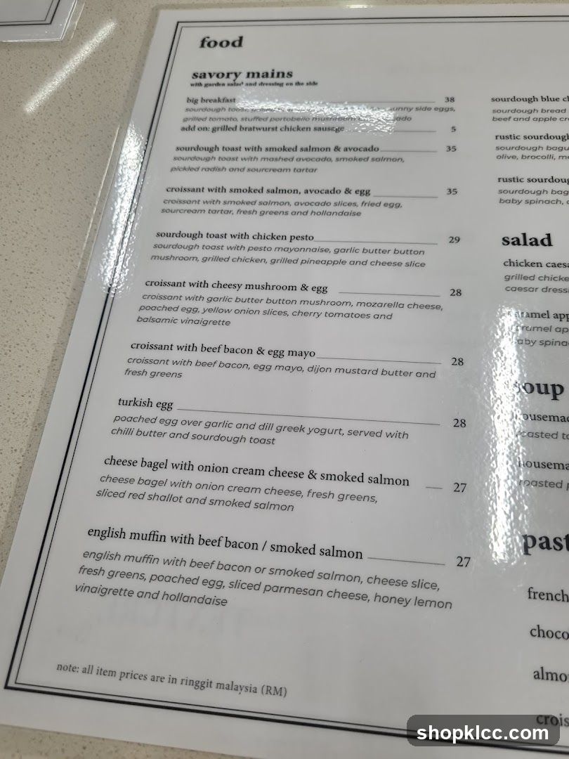Savory Mains Menu
