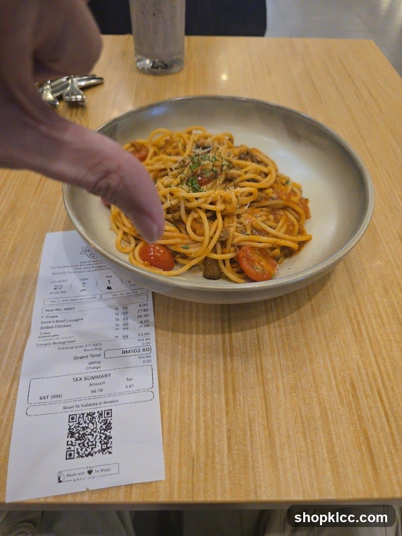 Pasta Dish with Receipt