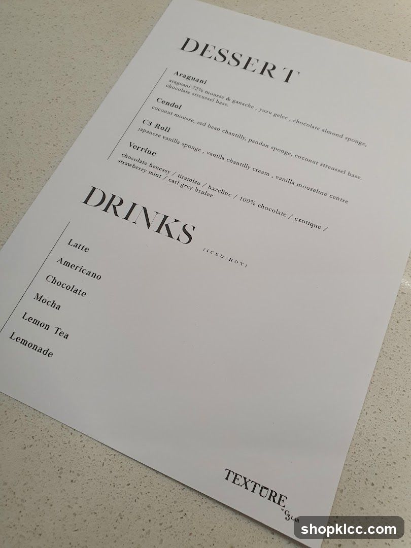Dessert and Drinks Menu