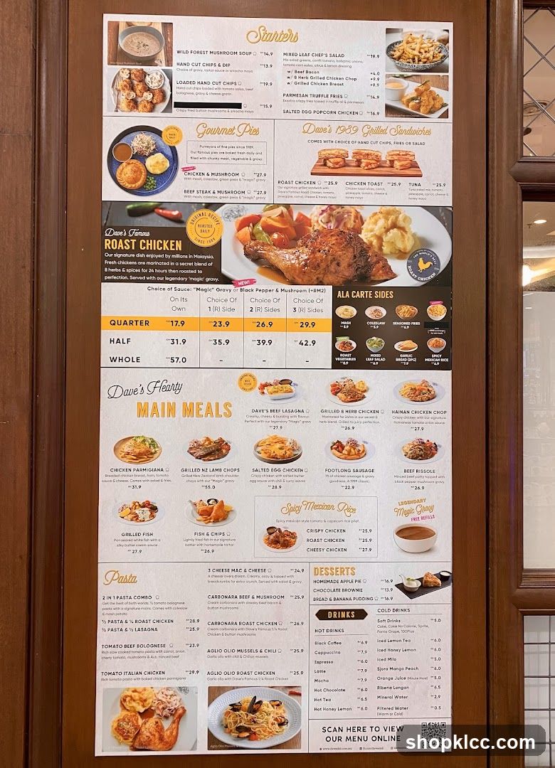 Dave's Roast Chicken Menu