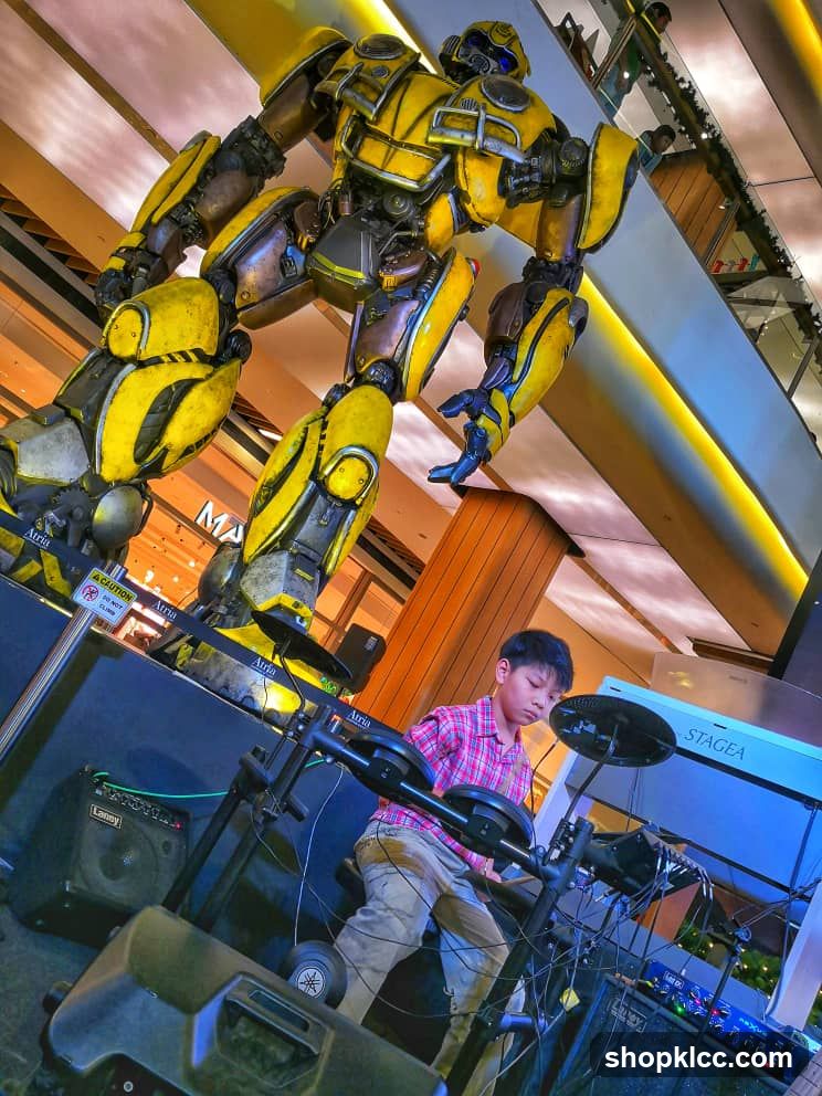 Bumblebee Robot and Drummer in Mall