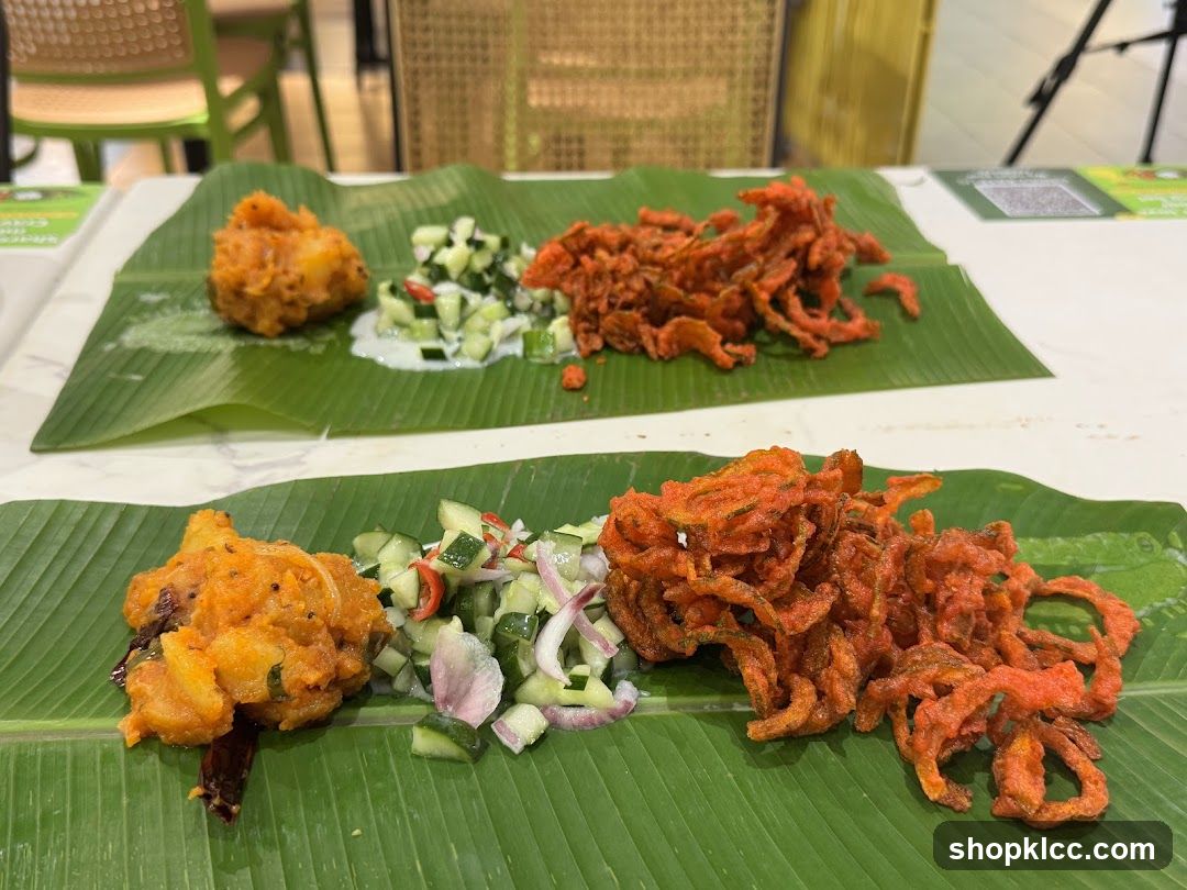 Banana Leaf Plated Fried Snacks with Cucumber Salad