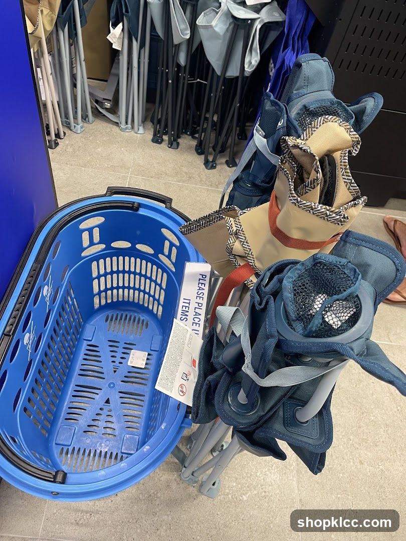Shopping Basket with Folded Chairs and Bags