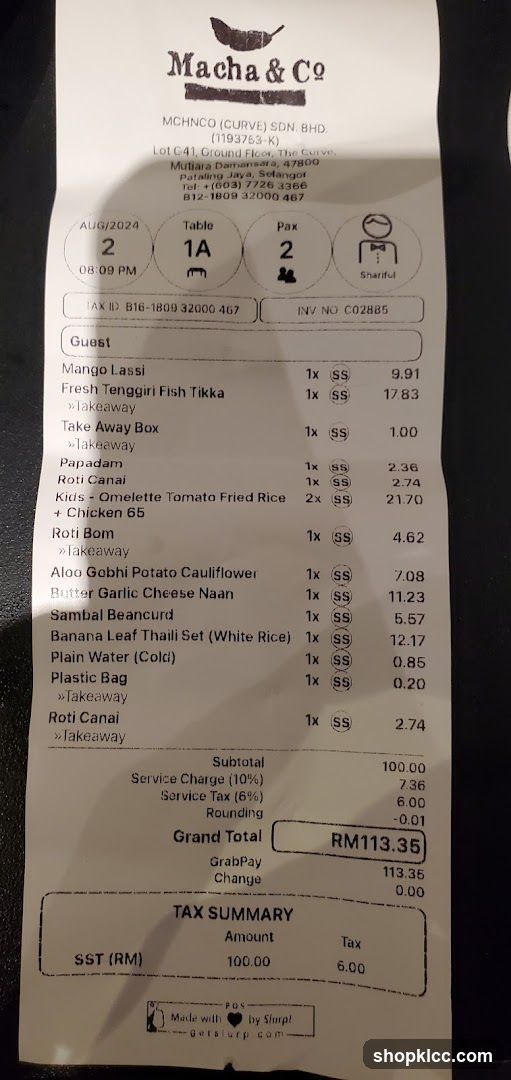 Macha & Co Receipt