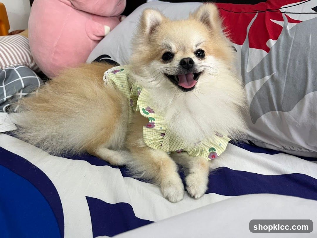 Happy Pomeranian Dog in Bed