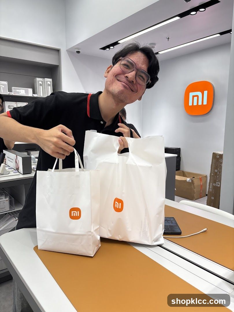 Xiaomi Store Interior with Shopping Bags