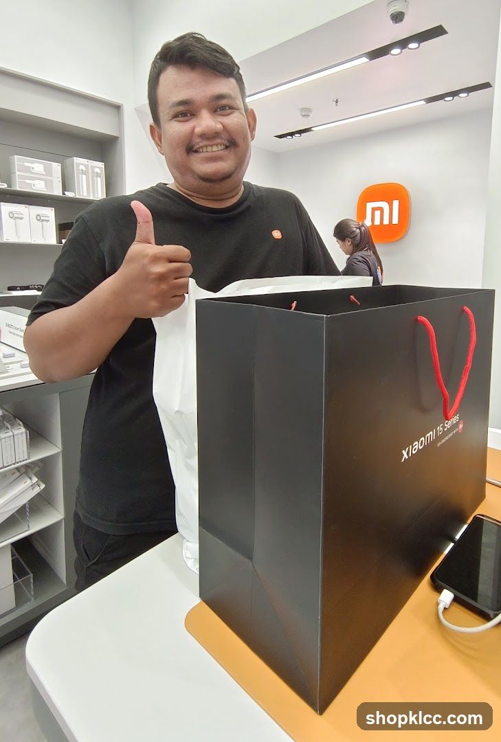 Xiaomi Store Interior with Customer and Shopping Bag