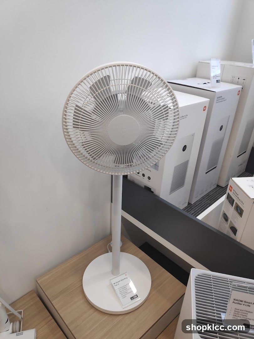 White standing fan display