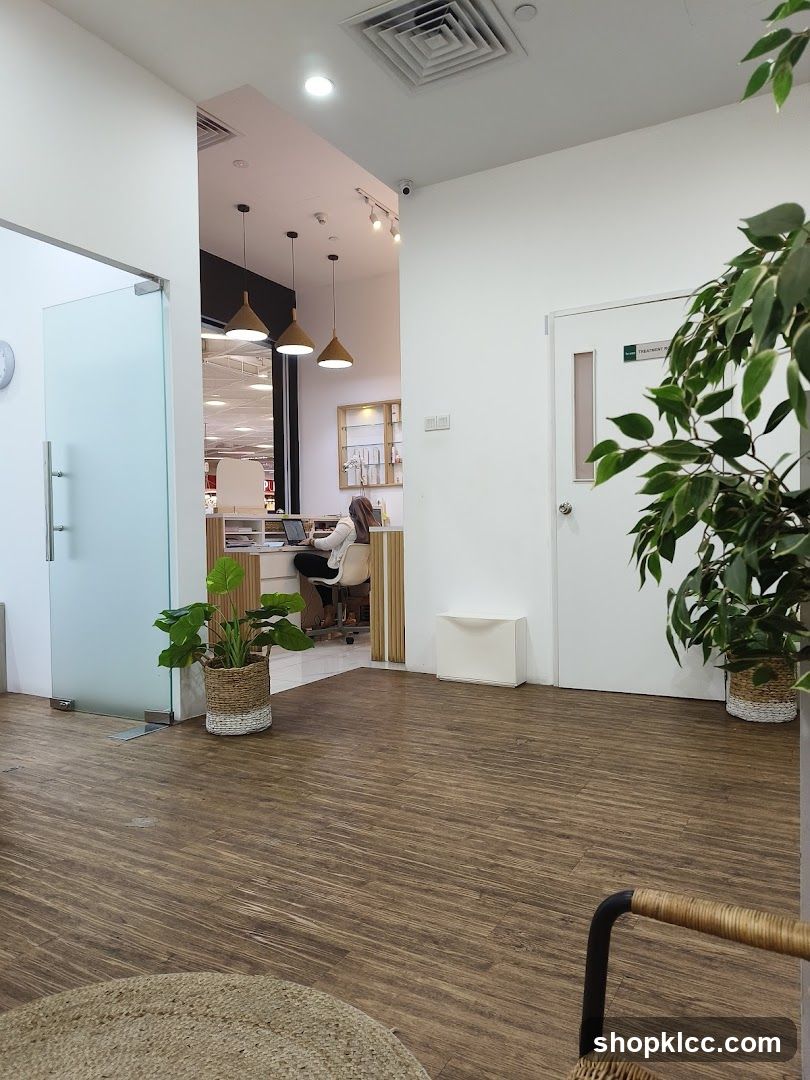 Interior Office Space with Plants and Work Area
