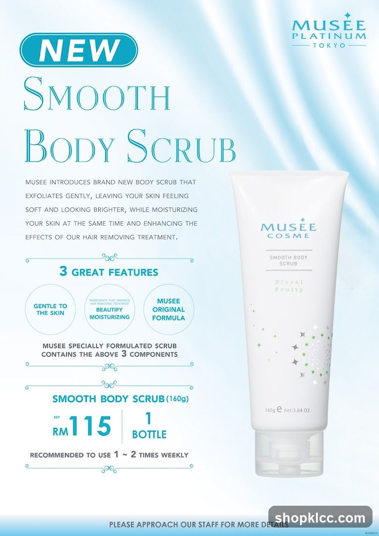 MUSEE Platinum Tokyo Smooth Body Scrub Advertisement
