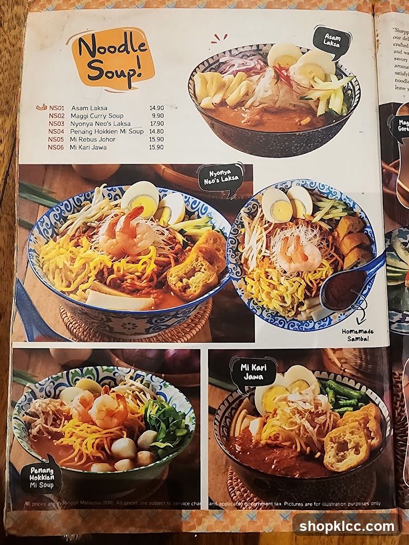 Noodle Soup Menu