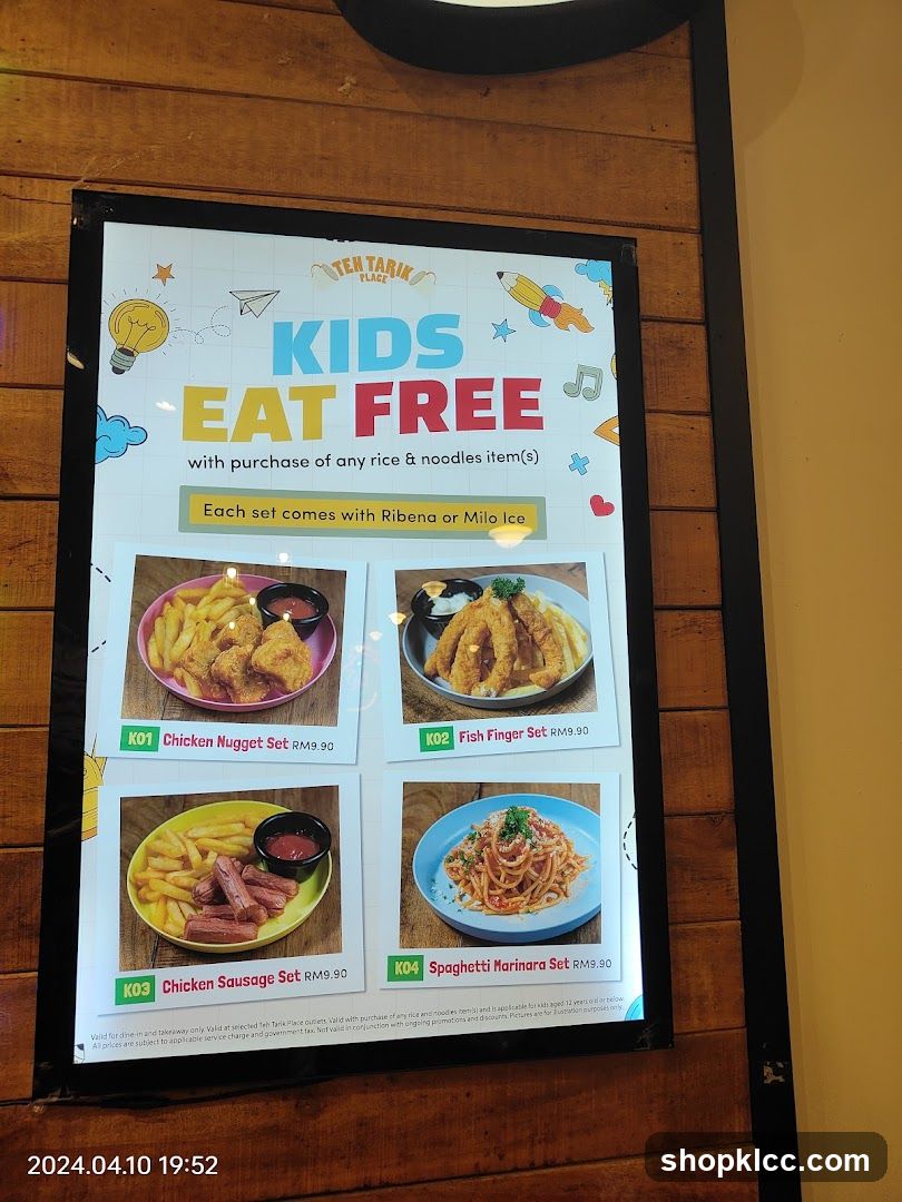 Kids Eat Free Menu Board