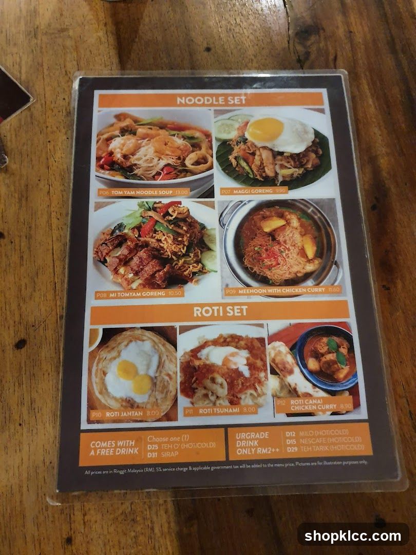 Noodle Set & Roti Set Menu