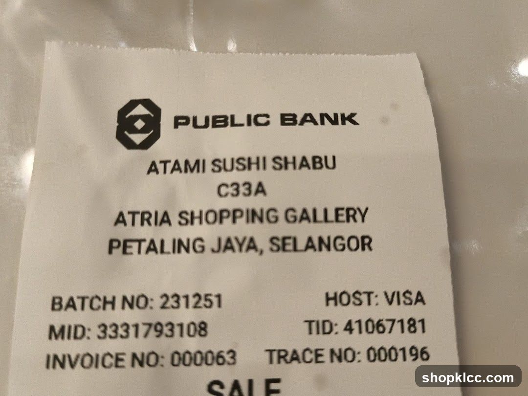 Receipt from Atami Sushi Shabu