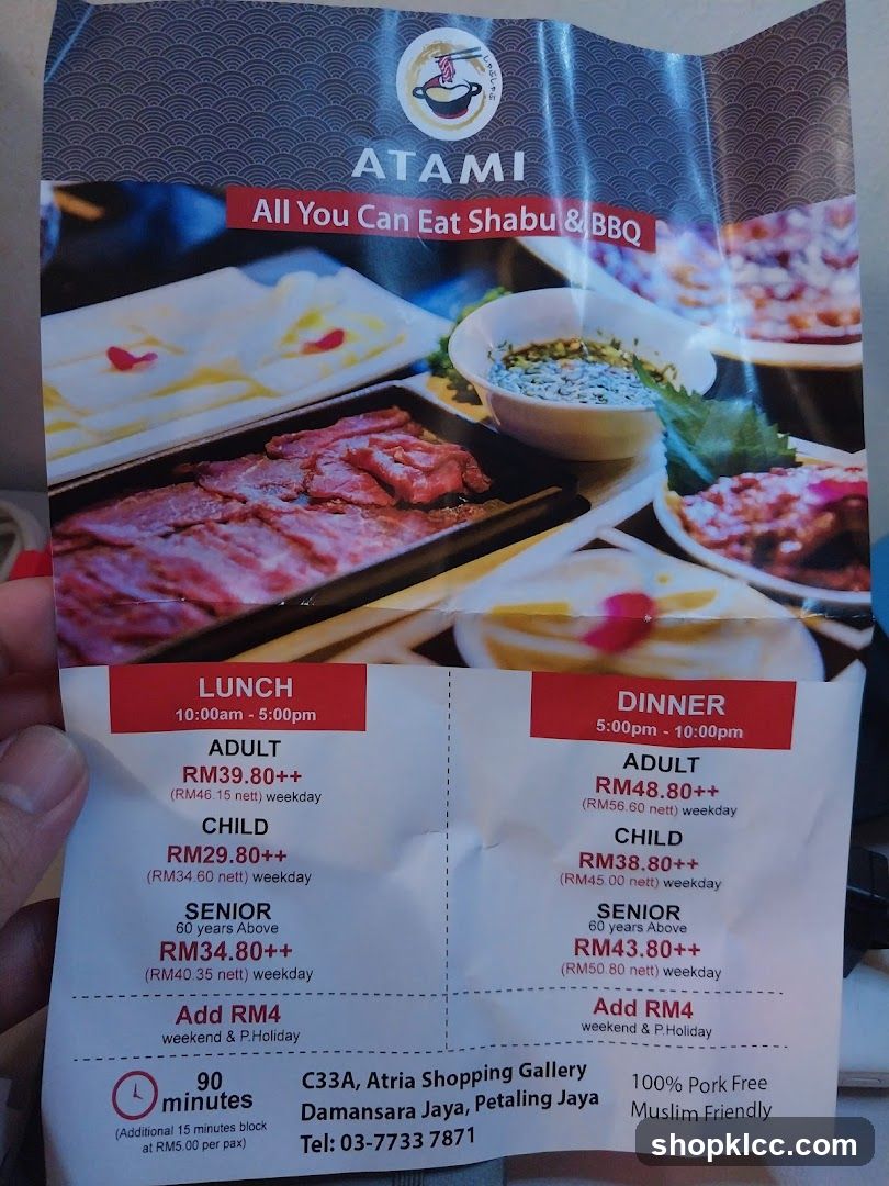Atami All You Can Eat Shabu & BBQ Menu