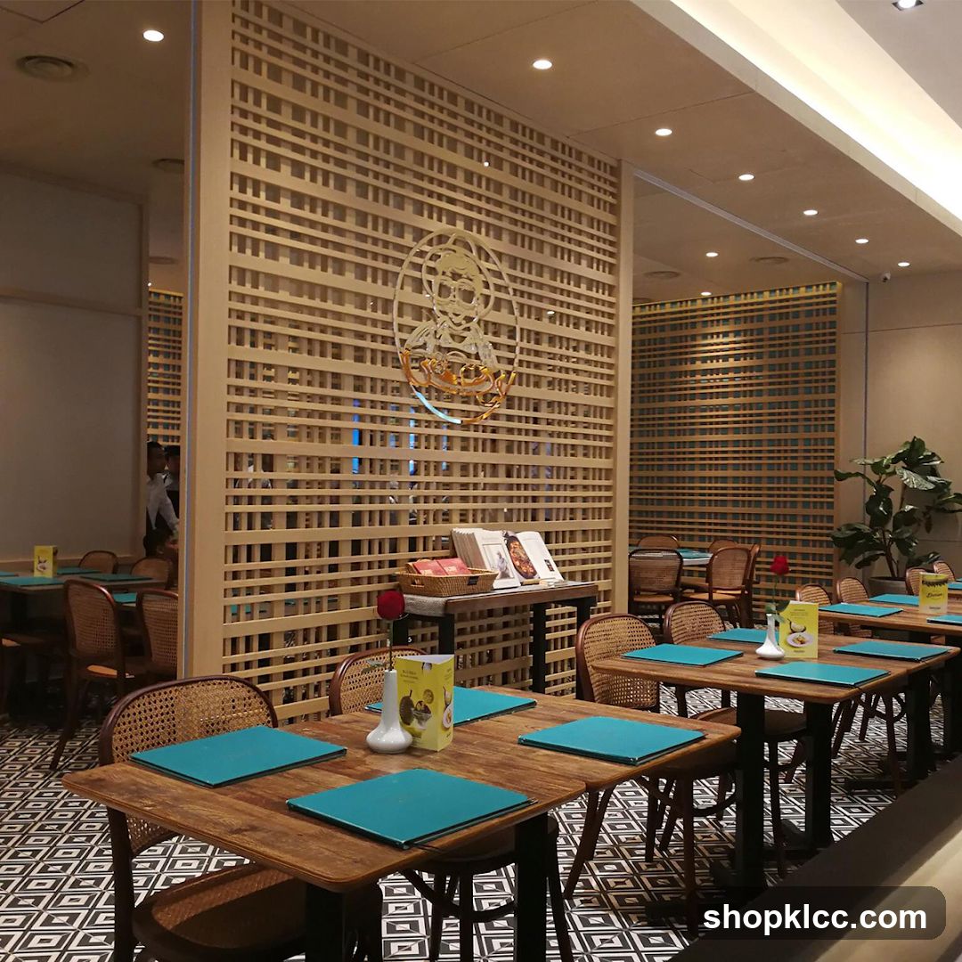 Restaurant Interior with Wooden Partition and Tables