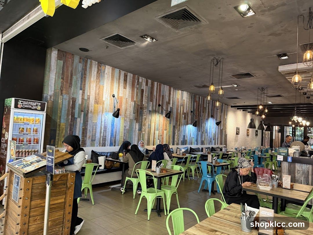 Restaurant Interior with Wooden Wall and Hanging Lights