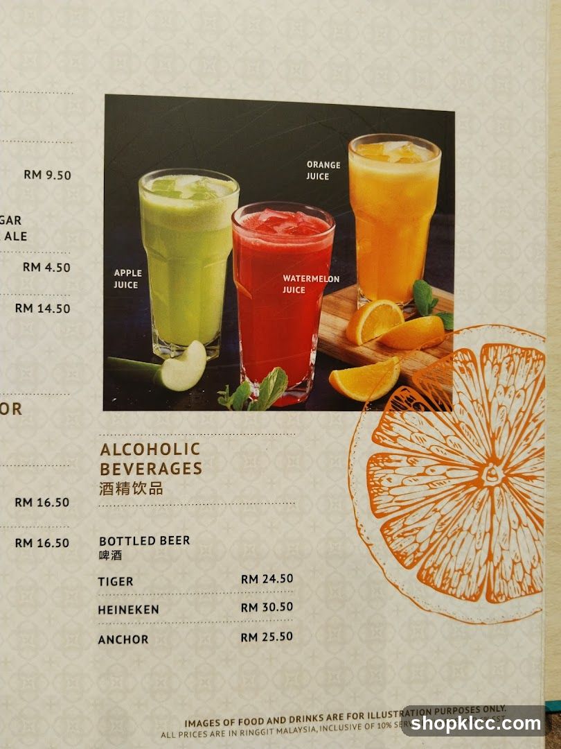 Juice and Alcohol Menu Page