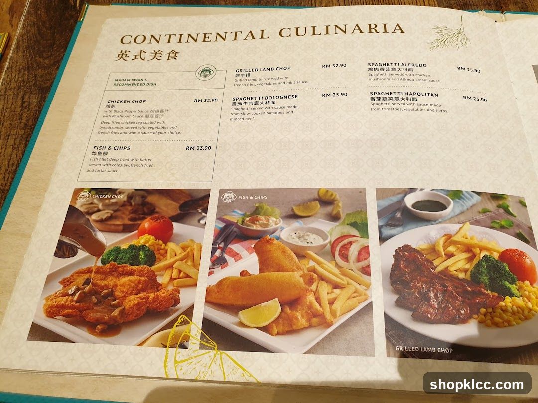 Continental Culinaria Menu