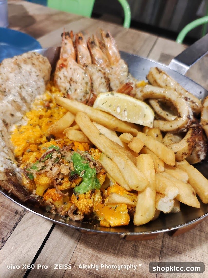 Seafood Platter with Fries and Lemon