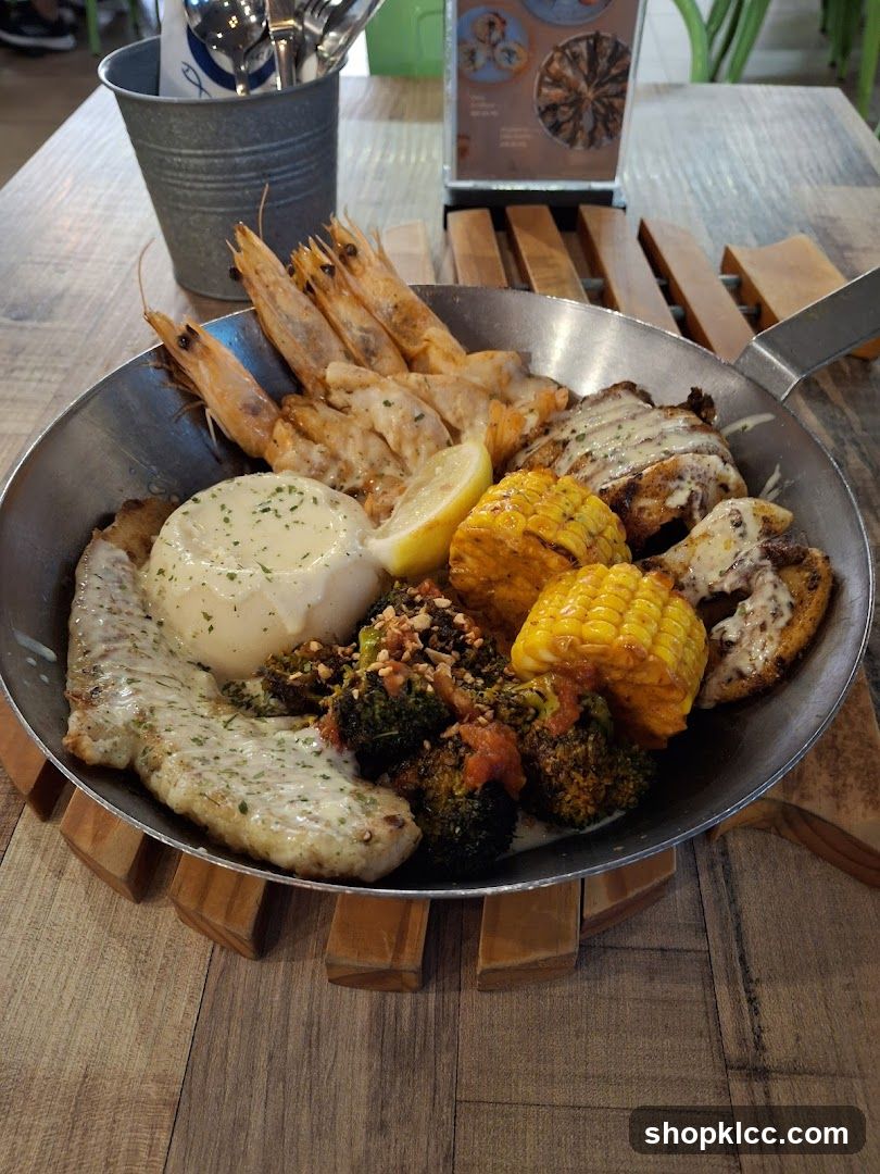 Fried Seafood Platter with Vegetables and Corn