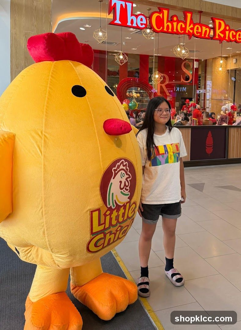 Person with mascot in mall
