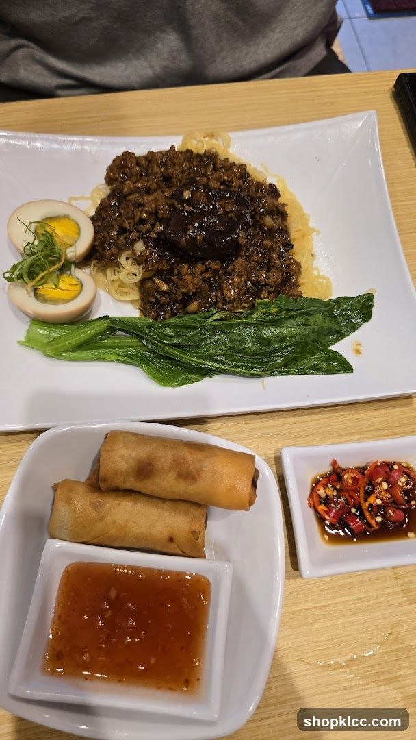 Noodle Meal with Spring Rolls