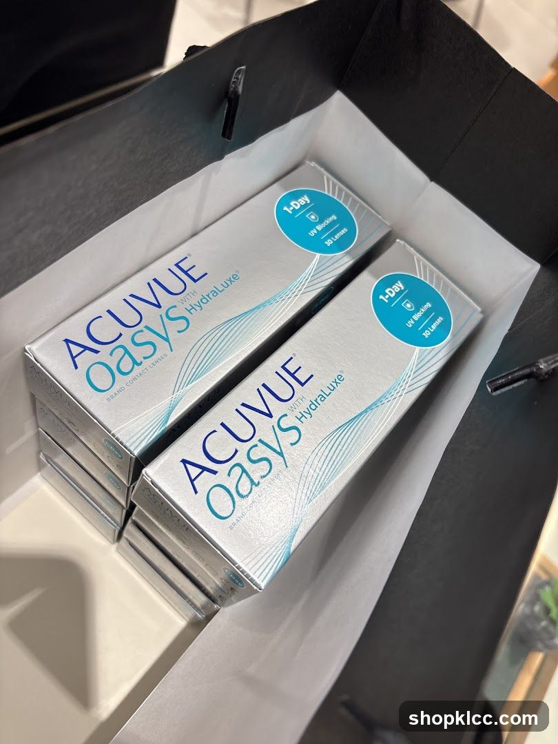 Acuvue Oasys Hydraluxe contact lens boxes in a bag