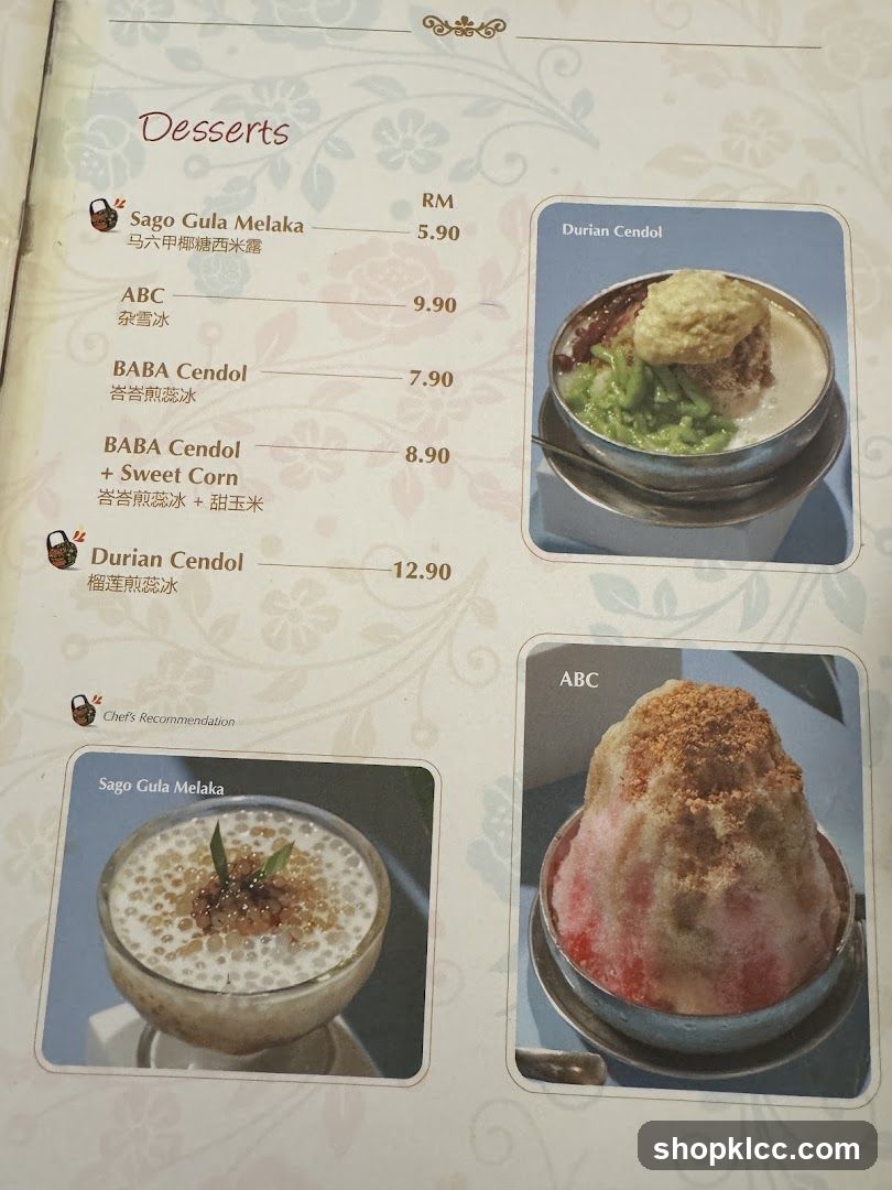 Desserts Menu Page