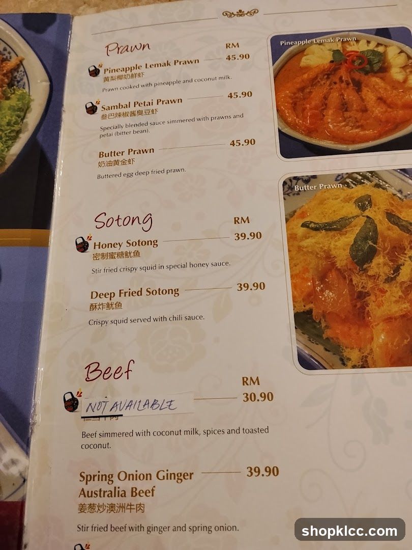 Seafood and Beef Menu