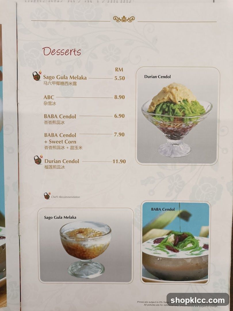 Desserts Menu Page