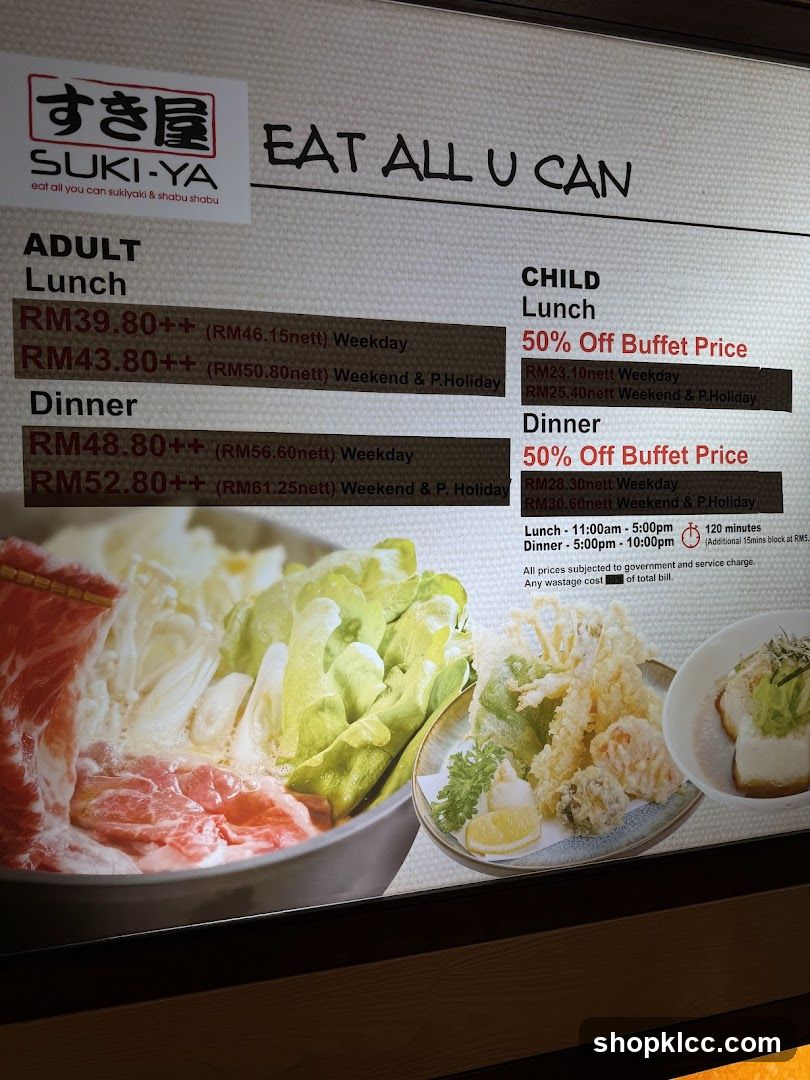Suki-Ya Buffet Menu Board
