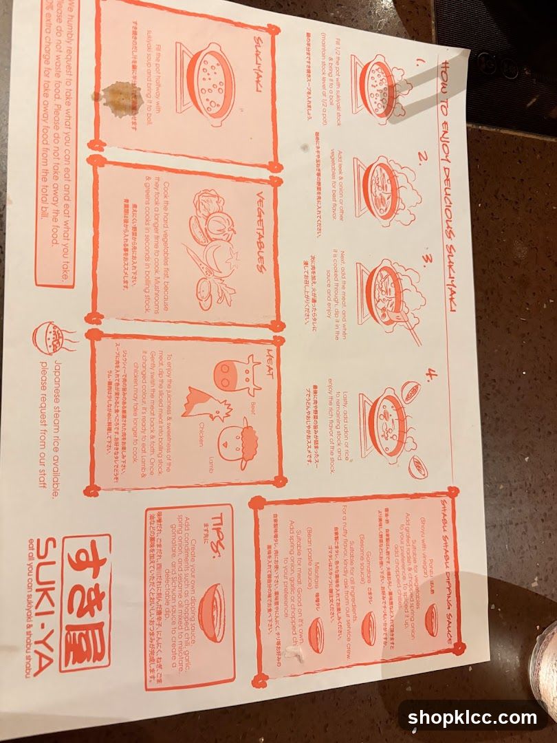 SUKI-YA Menu Card