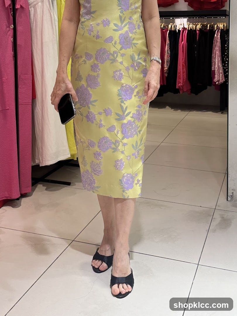 Woman in Floral Dress at Clothing Store