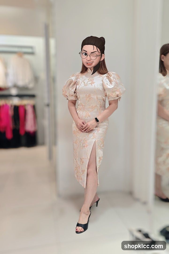 Woman in a Floral Dress with Digital Face Filter
