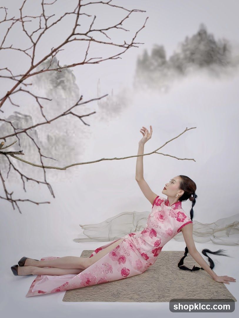 Elegant Pink Qipao in Ethereal Setting