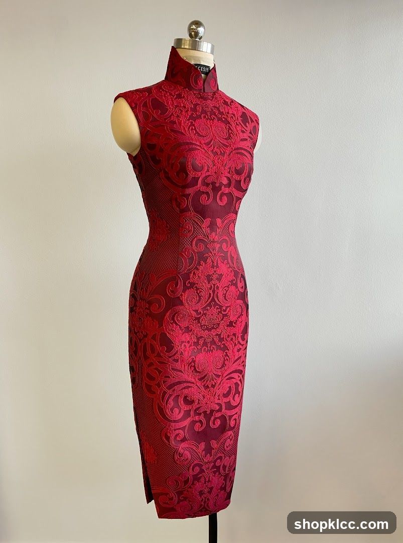 Red Patterned Cheongsam on Mannequin