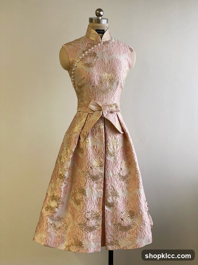 Pink and Gold Patterned Dress on Mannequin