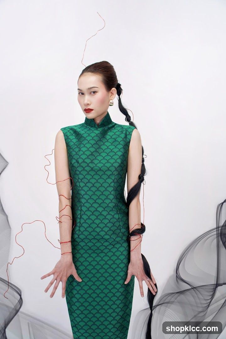 Fashion Model in Green Scale Dress